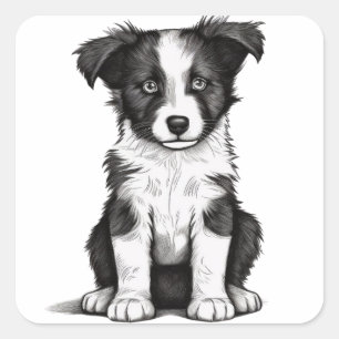 Border Collie Sheepdog Australian Shephard Puppy Quadratischer Aufkleber