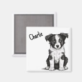 Border Collie Sheepdog Puppy Custom Name Cute Magnet (Vorderseite/Rückseite)