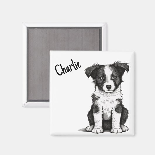 Border Collie Sheepdog Puppy Custom Name Cute Magnet (Vorderseite/Rückseite)