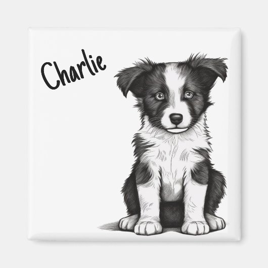 Border Collie Sheepdog Puppy Custom Name Cute Magnet (Vorne)
