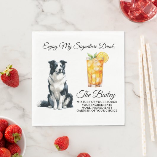 Border Collie Signature Drink Wedding Pet Serviette (Beispiel)