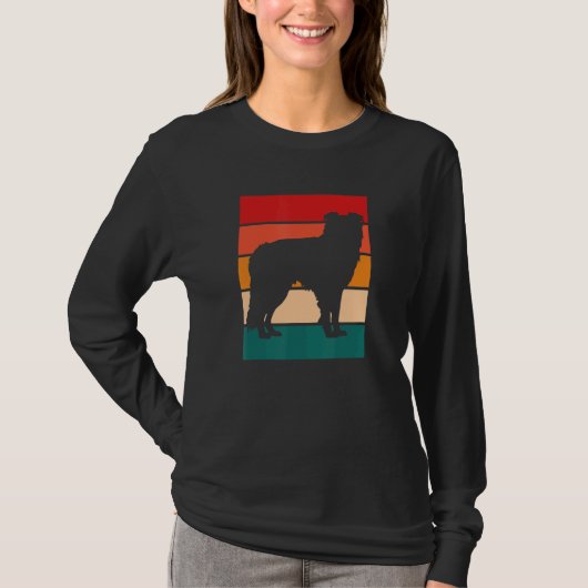 Border Collie Silhouette mit retrofarbenem Hinterg T-Shirt (Vorderseite)