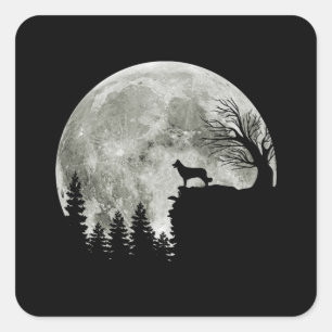 Border Collie Silhouette on Mountain Halloween Dog Quadratischer Aufkleber