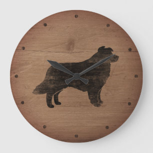 Border Collie Silhouette Rustikaler Stil Große Wanduhr