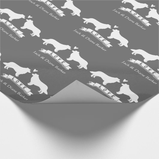Border Collie Silhouetten Hochzeitsarbeiten mit be Geschenkpapier (Ecke)