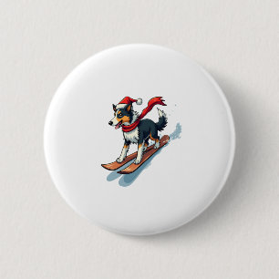 Border Collie Snowboarder Button