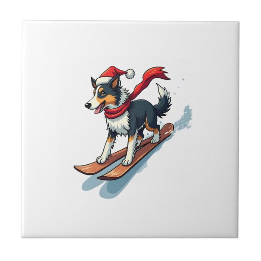 Border Collie-Snowboarder Fliese (Vorderseite)