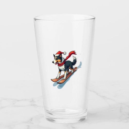 Border Collie Snowboarder Glas (Vorderseite)