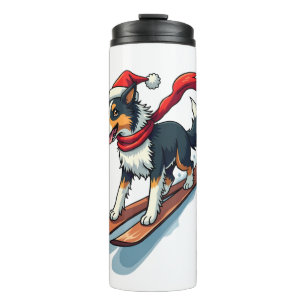 Border Collie-Snowboarder Thermosbecher