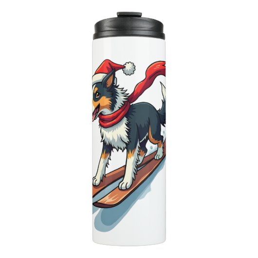 Border Collie-Snowboarder Thermosbecher (Vorderseite)