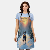 Border Collie Snowy Forest Walk Holiday Painting Schürze (Getragen)