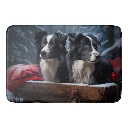 Border Collie Snowy Sleigh Weihnachtsdekor Badematte (Vorderseite)