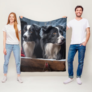 Border Collie Snowy Sleigh Weihnachtsdekor Fleecedecke