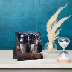 Border Collie Snowy Sleigh Weihnachtsdekor Fotoplatte