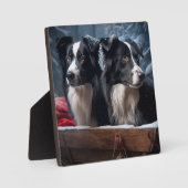 Border Collie Snowy Sleigh Weihnachtsdekor Fotoplatte (Vorderseite)