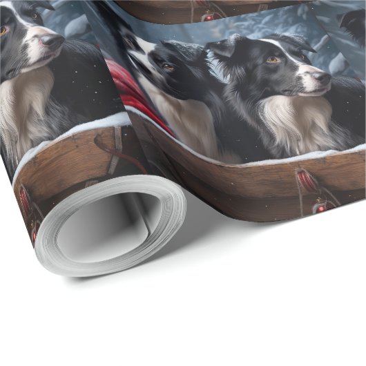 Border Collie Snowy Sleigh Weihnachtsdekor Geschenkpapier (Rolleneckpunkt)