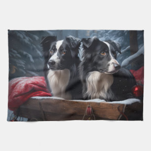 Border Collie Snowy Sleigh Weihnachtsdekor Geschirrtuch