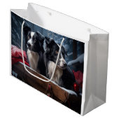 Border Collie Snowy Sleigh Weihnachtsdekor Große Geschenktüte (Vorderseite Schrägansicht)