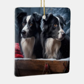 Border Collie Snowy Sleigh Weihnachtsdekor Keramikornament (Rechts)