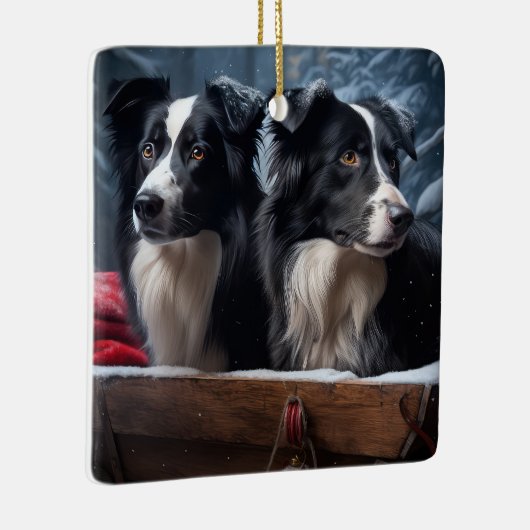 Border Collie Snowy Sleigh Weihnachtsdekor Keramikornament (Rechts)