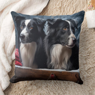 Border Collie Snowy Sleigh Weihnachtsdekor Kissen