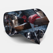 Border Collie Snowy Sleigh Weihnachtsdekor Krawatte (Gerollt)