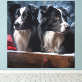 Border Collie Snowy Sleigh Weihnachtsdekor Leinwanddruck (Insitu (Holzboden))