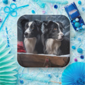 Border Collie Snowy Sleigh Weihnachtsdekor Pappteller (Party)