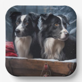 Border Collie Snowy Sleigh Weihnachtsdekor Pappteller (Vorderseite)