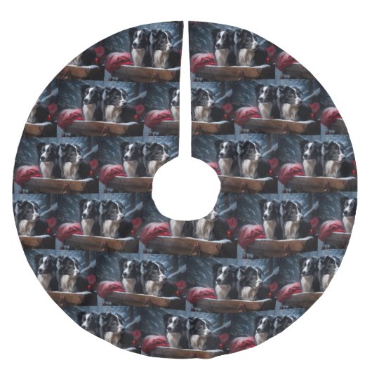 Border Collie Snowy Sleigh Weihnachtsdekor Polyester Weihnachtsbaumdecke (Vorderseite)