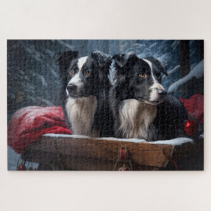 Border Collie Snowy Sleigh Weihnachtsdekor Puzzle