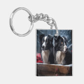 Border Collie Snowy Sleigh Weihnachtsdekor Schlüsselanhänger (Vorderseite links)