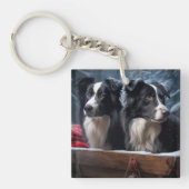 Border Collie Snowy Sleigh Weihnachtsdekor Schlüsselanhänger (Vorderseite)