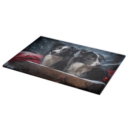 Border Collie Snowy Sleigh Weihnachtsdekor Schneidebrett (Ecke)