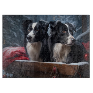 Border Collie Snowy Sleigh Weihnachtsdekor Schneidebrett