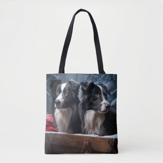 Border Collie Snowy Sleigh Weihnachtsdekor Tasche (Vorderseite)