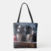 Border Collie Snowy Sleigh Weihnachtsdekor Tasche (Rückseite)