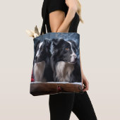 Border Collie Snowy Sleigh Weihnachtsdekor Tasche (Von Nahem)