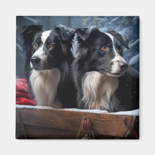 Border Collie Snowy Sleigh Weihnachtsdekoration Magnet