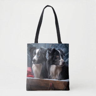 Border Collie Snowy Sleigh Weihnachtsdekoration  Tasche