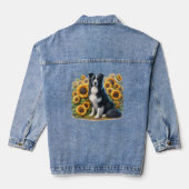 Border Collie Sonnenblume Blumenbeet Denim Jacket Jeansjacke (Rückseite)