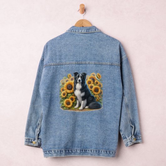 Border Collie Sonnenblume Blumenbeet Denim Jacket Jeansjacke (Hangar)