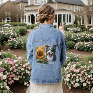 Border Collie Sonnenblume Hunde Liebhaber Denim Ja Jeansjacke