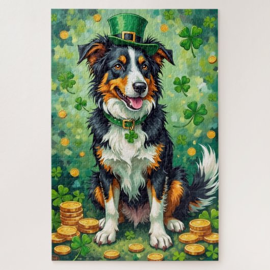 Border Collie St. Patrick’s Day Glücklicher Hund Puzzle (Vertikal)