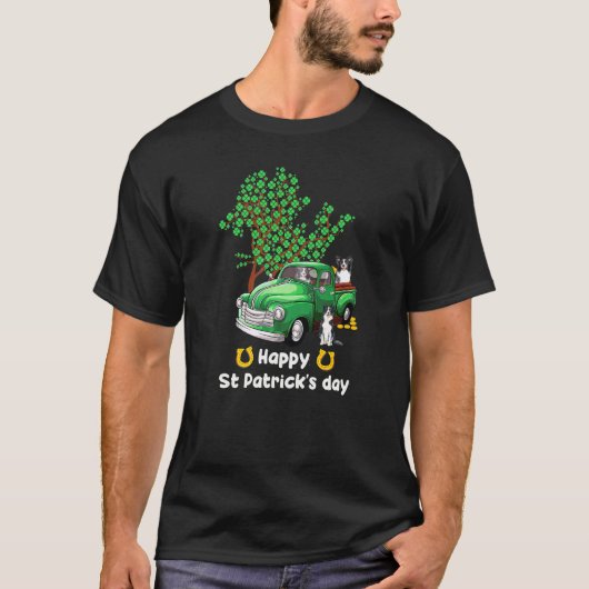 Border Collie St Patricks Day Truck Kleeblatt Paw  T-Shirt (Vorderseite)