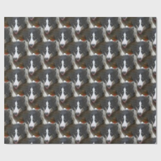 Border Collie Stare Dog Pattern Geschenkpapier (Flach)