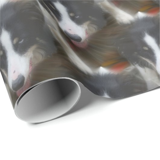 Border Collie Stare Dog Pattern Geschenkpapier (Rolleneckpunkt)