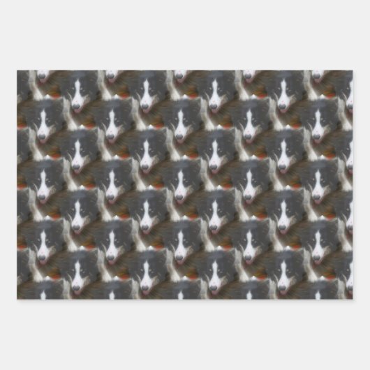 Border Collie Stare Dog Pattern Geschenkpapier Set (Vorderseite 3)