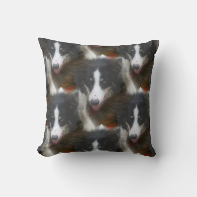 Border Collie Stare Dog Pattern Kissen (Vorderseite)