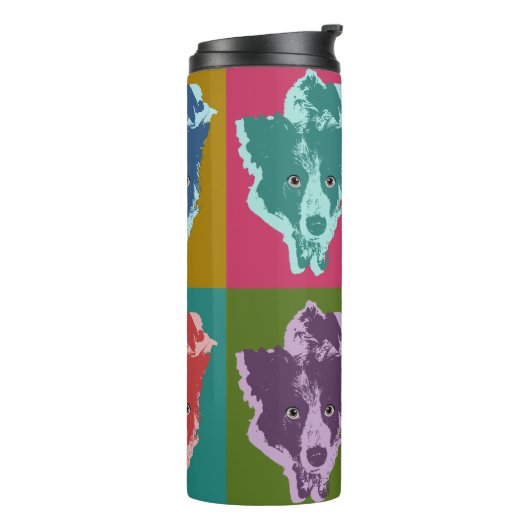 Border Collie Stare Pop Art Thermosbecher (Nach links gedreht)
